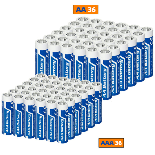 AAA/AA Super Heavy Duty Battery Combo Pack (36 AAA & 36 AA), 1.5V Carbon Zinc
