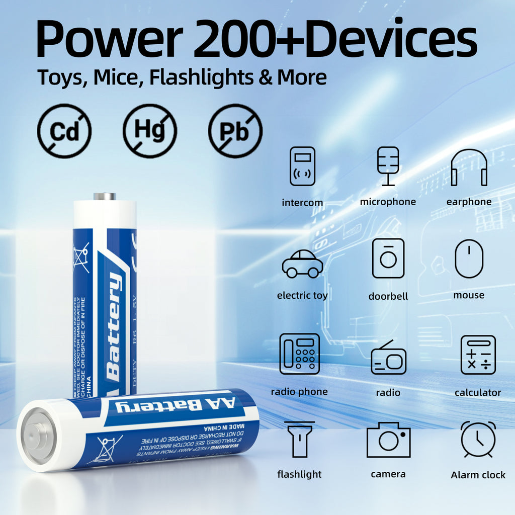 AA Batteries 24-Pack, Super Heavy Duty 1.5V R6 Carbon Zinc Single Use Battery – DonFang