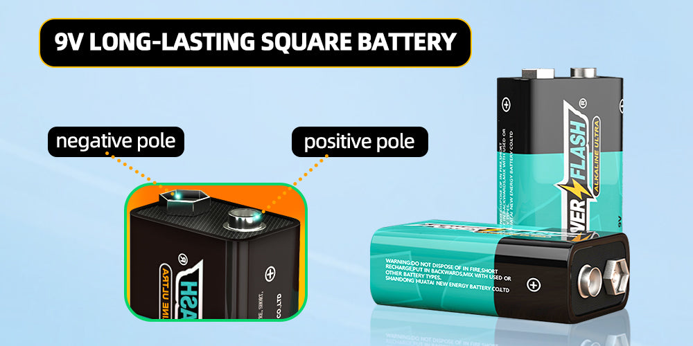 9V Alkaline Batteries, Long-Lasting 9 Volt Square Batteries, 10-Year Shelf Life, Leak-Proof Power for Smoke Alarms, Microphones and Toys - Power Flash