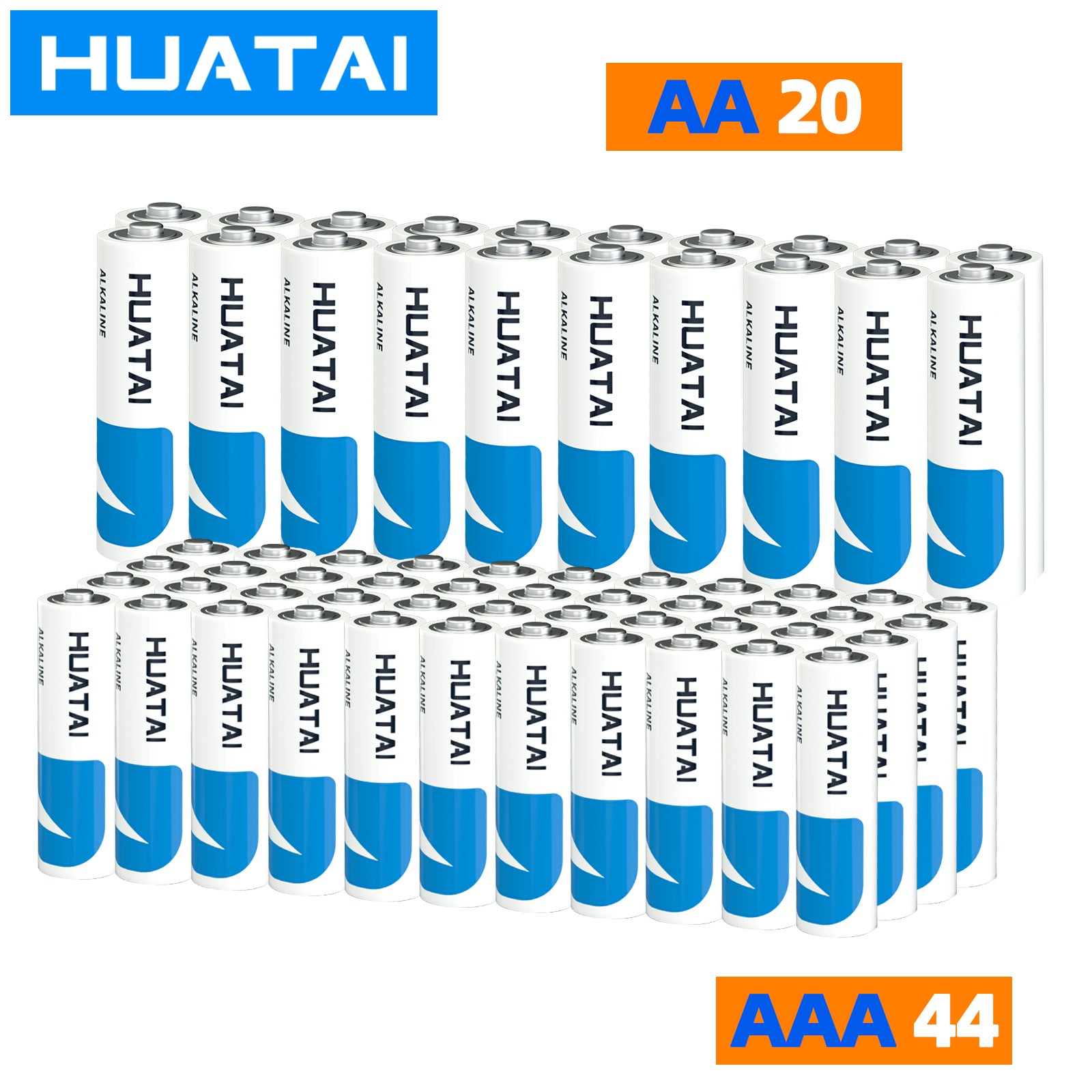 High-Performance AA & AAA Alkaline Batteries (64-Pack) - 20 AA, 44 AAA